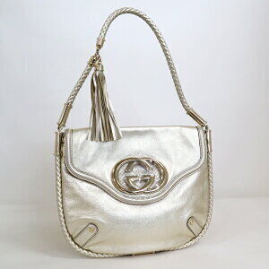 GUCCI Interlocking GG Hobo Shoulder Bag Gold Leather